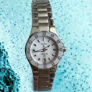 Bulova Marine Star Women’s MOP Date Watch w/ New Battery and Diamond Accents